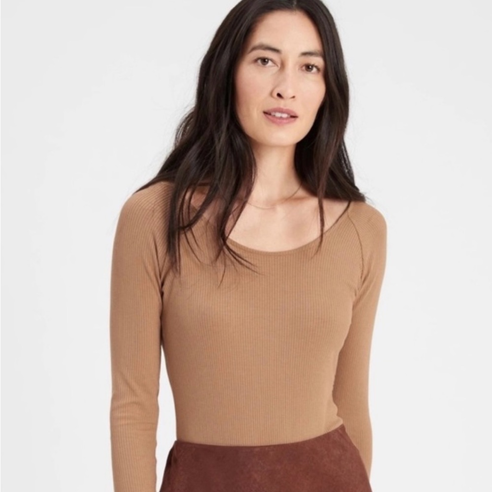 Banana Republic Tan 3/4 Sleeve Ribbed Ballet Neck Women’s Bodysuit size XL